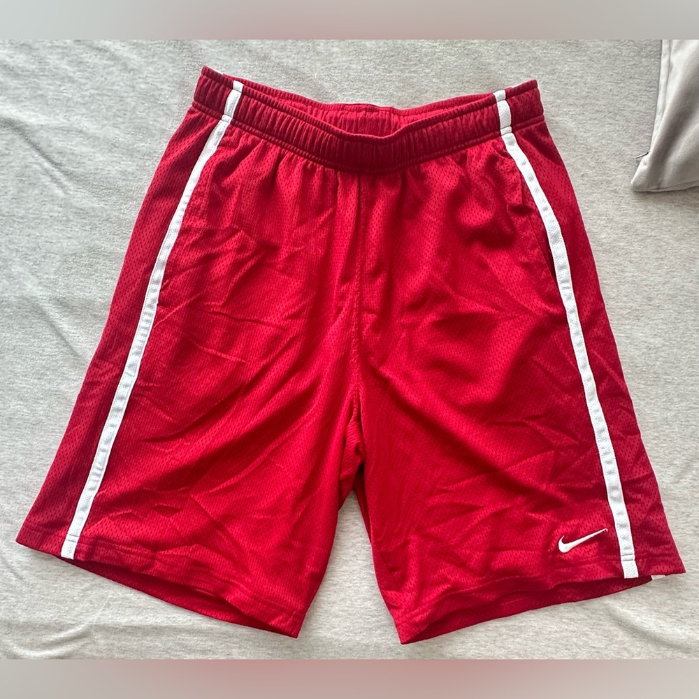 Red Nike Basketball shorts with white stripe SIZE M